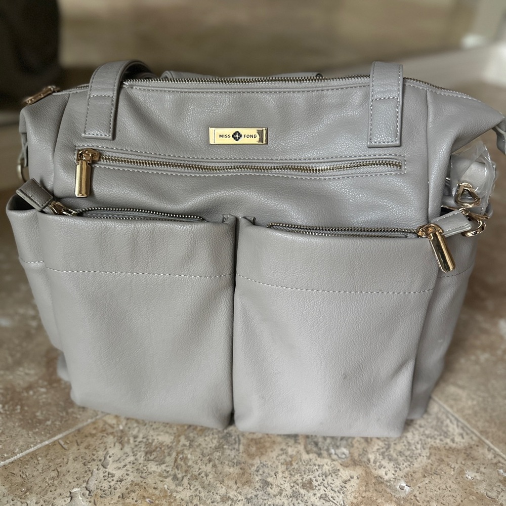 Gray faux leather Diaper Bag